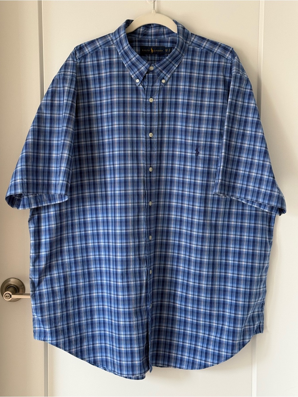 Ralph Lauren Blue Plaid Short Sleeve Button Up 2XL